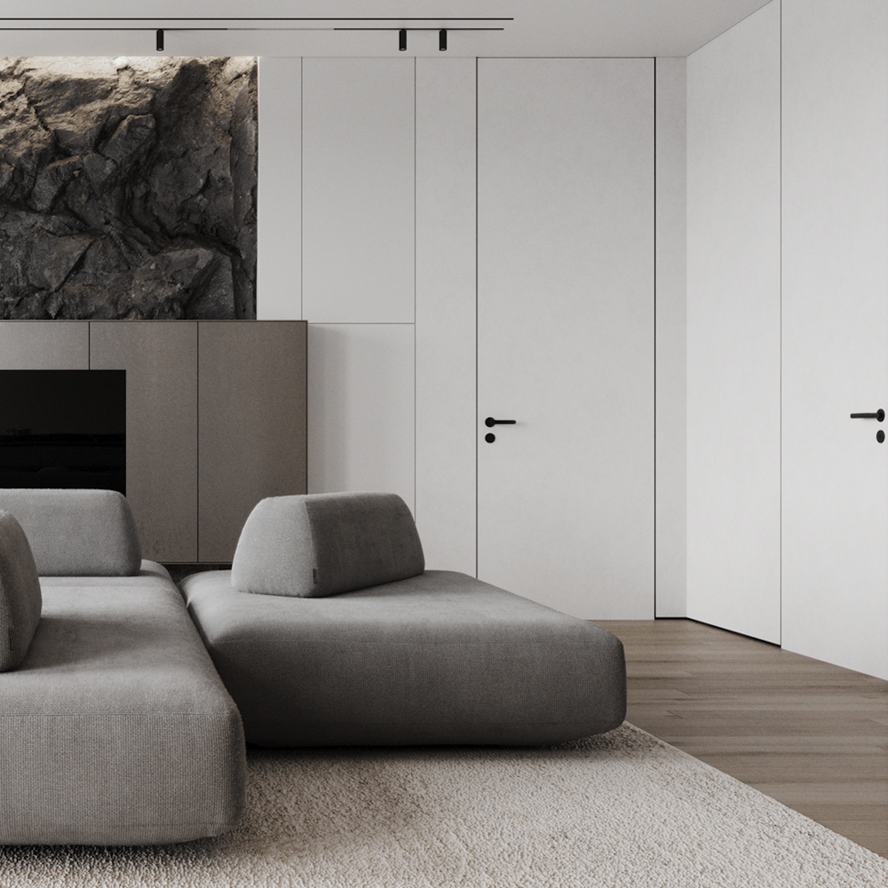 картинка Скрытая дверь индивидуального изготовления загрунтованная под покраску открывание на себя 42мм от магазина ДвериКо